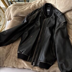 Zara Men's Black Bomber Jacket